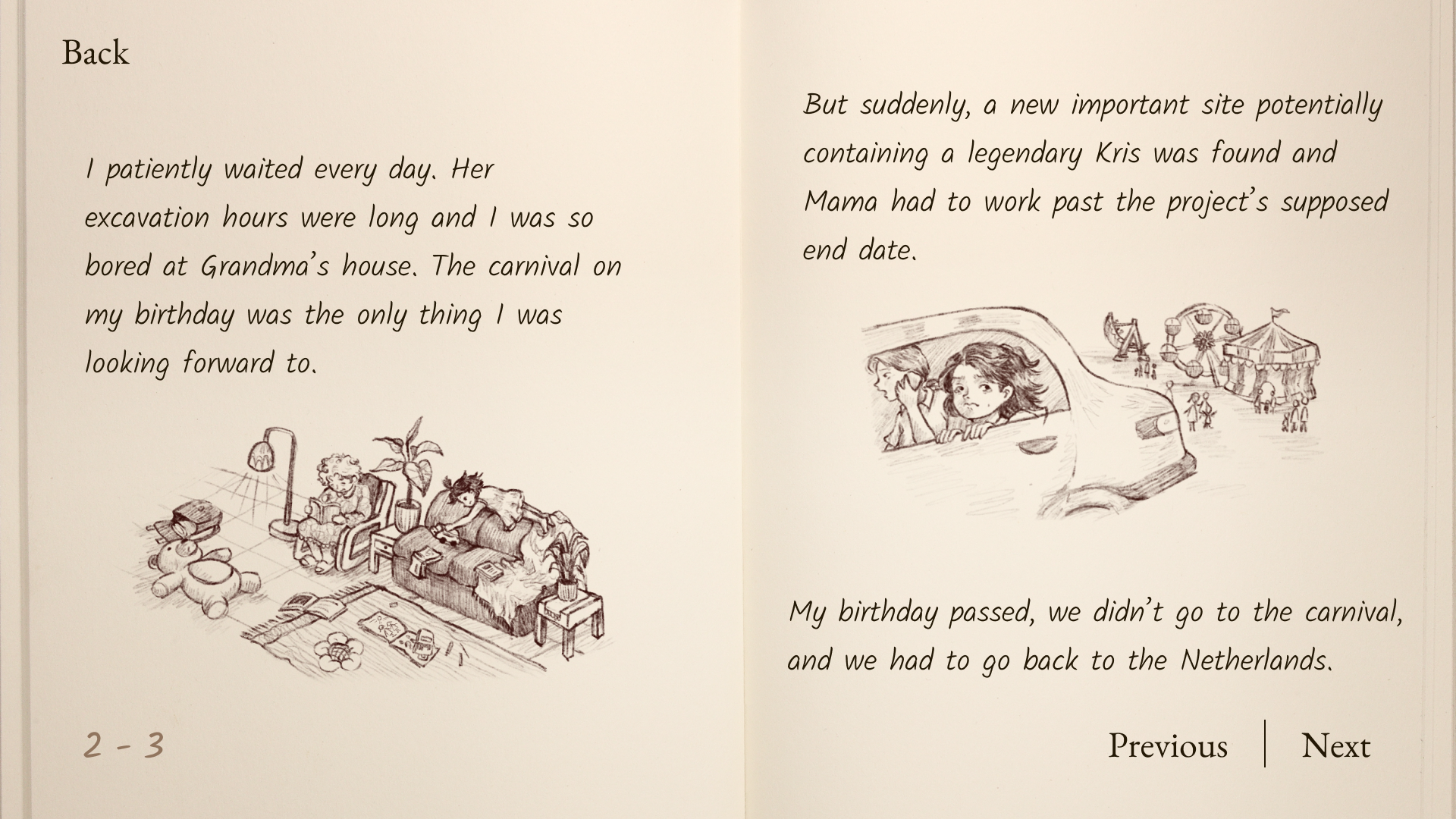 Storybook page from Nova's childhood memories